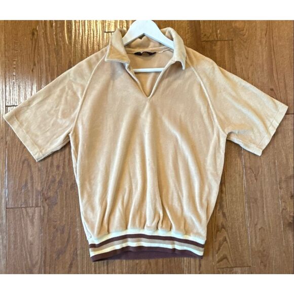 Vintage 70’s RARE Levi’s Velour tan collared polo shirt size Large - Picture 7 of 7